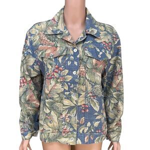 Norm Thompson Vintage Multicolor Floral Jacket cotton/linen blend Size M